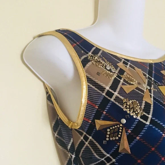 Va Va Voom Blue and Gold Geometric Dress - Picture 2 of 7